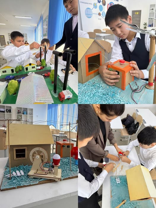 7 сынып білім алушыларымен “Энергияны тиімді пайдалану: Мини макеттер үлгісін құрастыру” тақырыбы бойынша танымдық шеберлік сабағы